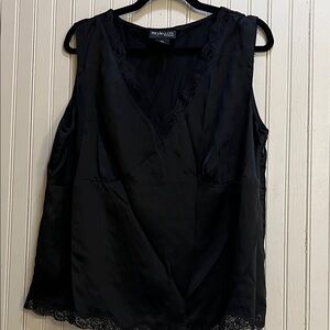 Style & Co. Black Satin Lace-Trim V-Neck Tank